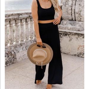 Black ribbed two piece.